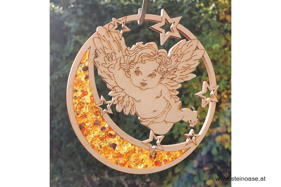 Fensterbild Suncatcher Bernstein - ENGEL, MOND & STERNE Ø 11cm